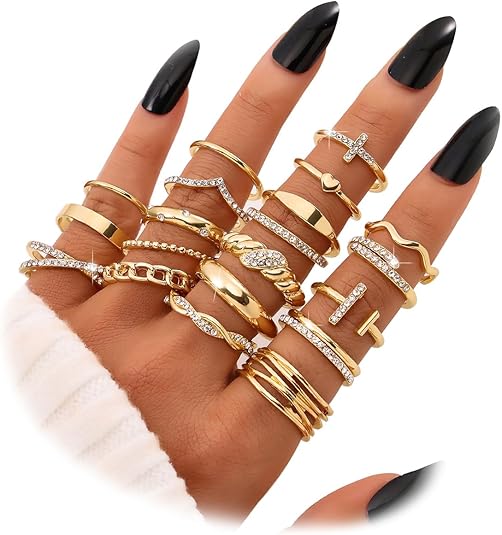 KISS WIFE Gold Knuckle Rings Set for Women, Dainty Simple Trendy Cute Stackable Finger Rings Pack