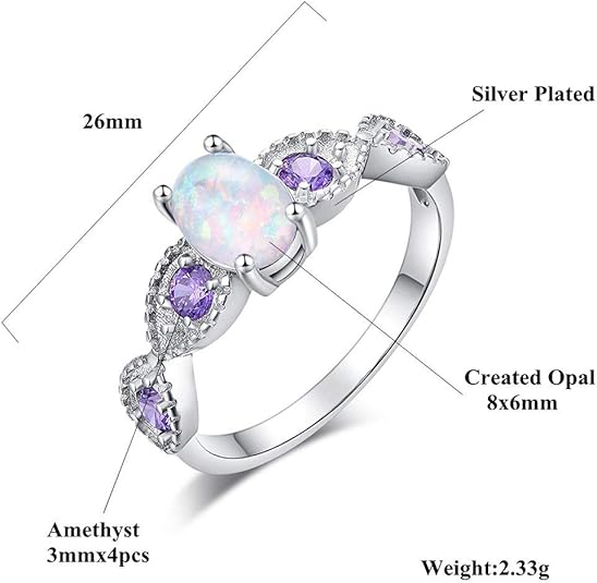 CiNily 18K Gold Plated Opal Ring-White Fire Opal & Amethyst & Cubic Zirconia Women Jewelry Gemstone Engagement Anniversary Ring Size 5-13