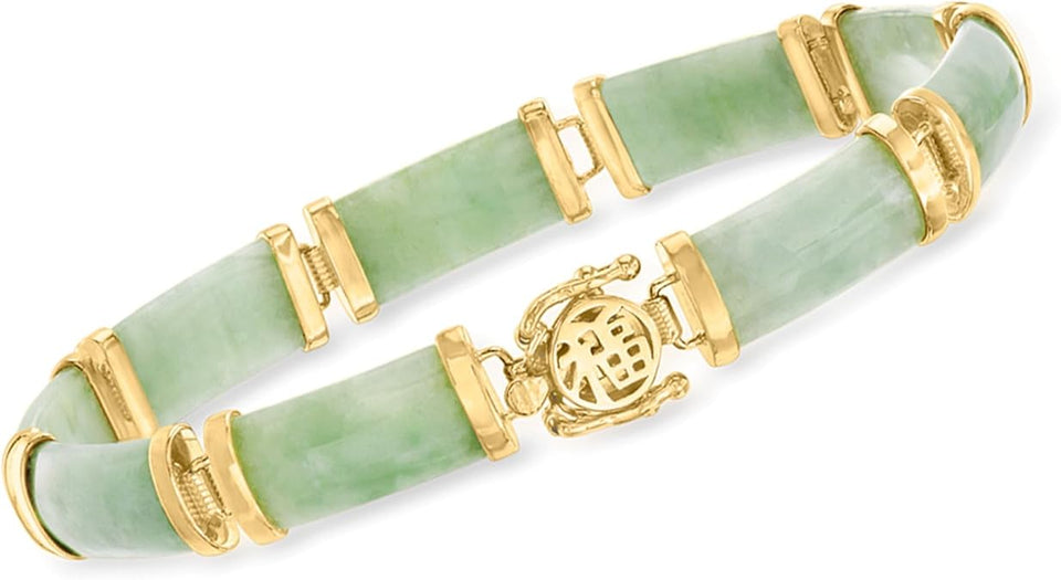 Ross-Simons Jade Good Fortune Bracelet in 18kt Gold Over Sterling