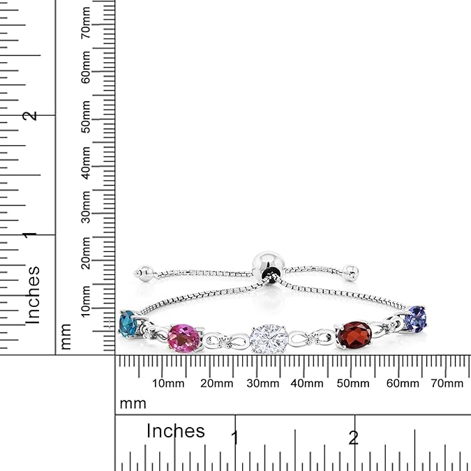 Gem Stone King 925 Sterling Silver Build Your Own Personalized 5 Birthstones and White Lab Grown Diamond Tennis Bracelet For Women Adjustable up to 9 Inches