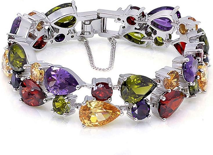 Classic Ladies Bracelet Garnet White Topaz Amethyst Citrine Peridot Pink Topza 7 Inches