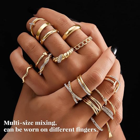 KISS WIFE Gold Knuckle Rings Set for Women, Dainty Simple Trendy Cute Stackable Finger Rings Pack