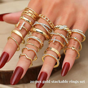 KISS WIFE Gold Knuckle Rings Set for Women, Dainty Simple Trendy Cute Stackable Finger Rings Pack