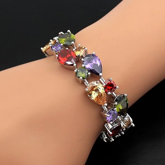 Classic Ladies Bracelet Garnet White Topaz Amethyst Citrine Peridot Pink Topza 7 Inches